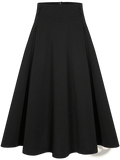 Black pleated high waist work skirt with smooth flowing fabric and subtle pleats in a-line silhouette