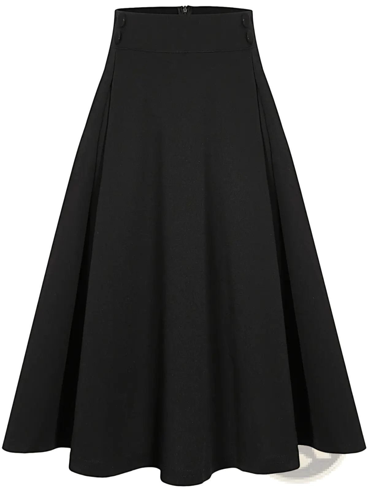 Black pleated high waist work skirt with smooth flowing fabric and subtle pleats in a-line silhouette