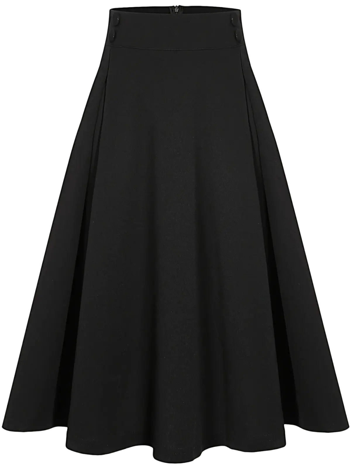 Black pleated high waist work skirt with smooth flowing fabric and subtle pleats in a-line silhouette