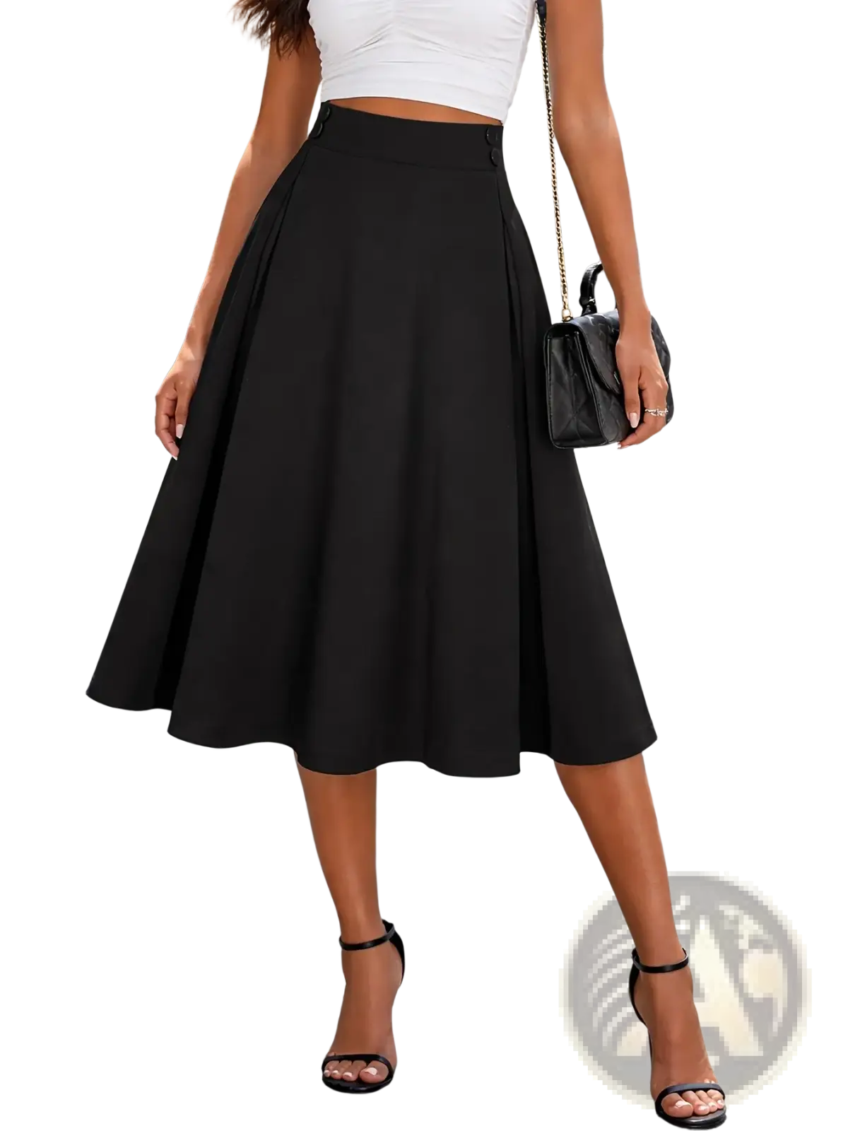 Black pleated high waist midi skirt made of lightweight fabric suitable for professional workwear