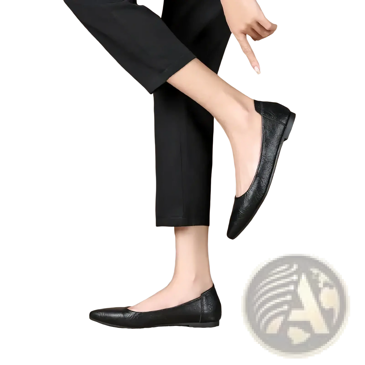 Black pointed toe leather office flats featuring a smooth finish and flat sole for comfortable professional wear