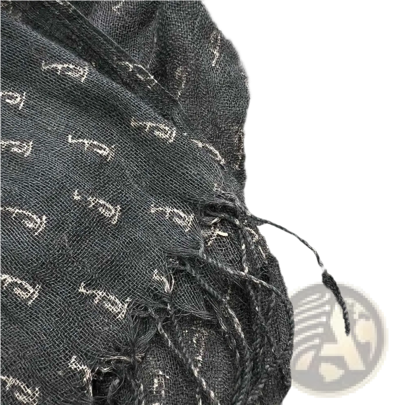 Dark gray viscose scarf with subtle white pattern and frayed edges elegant evening wrap for formal use