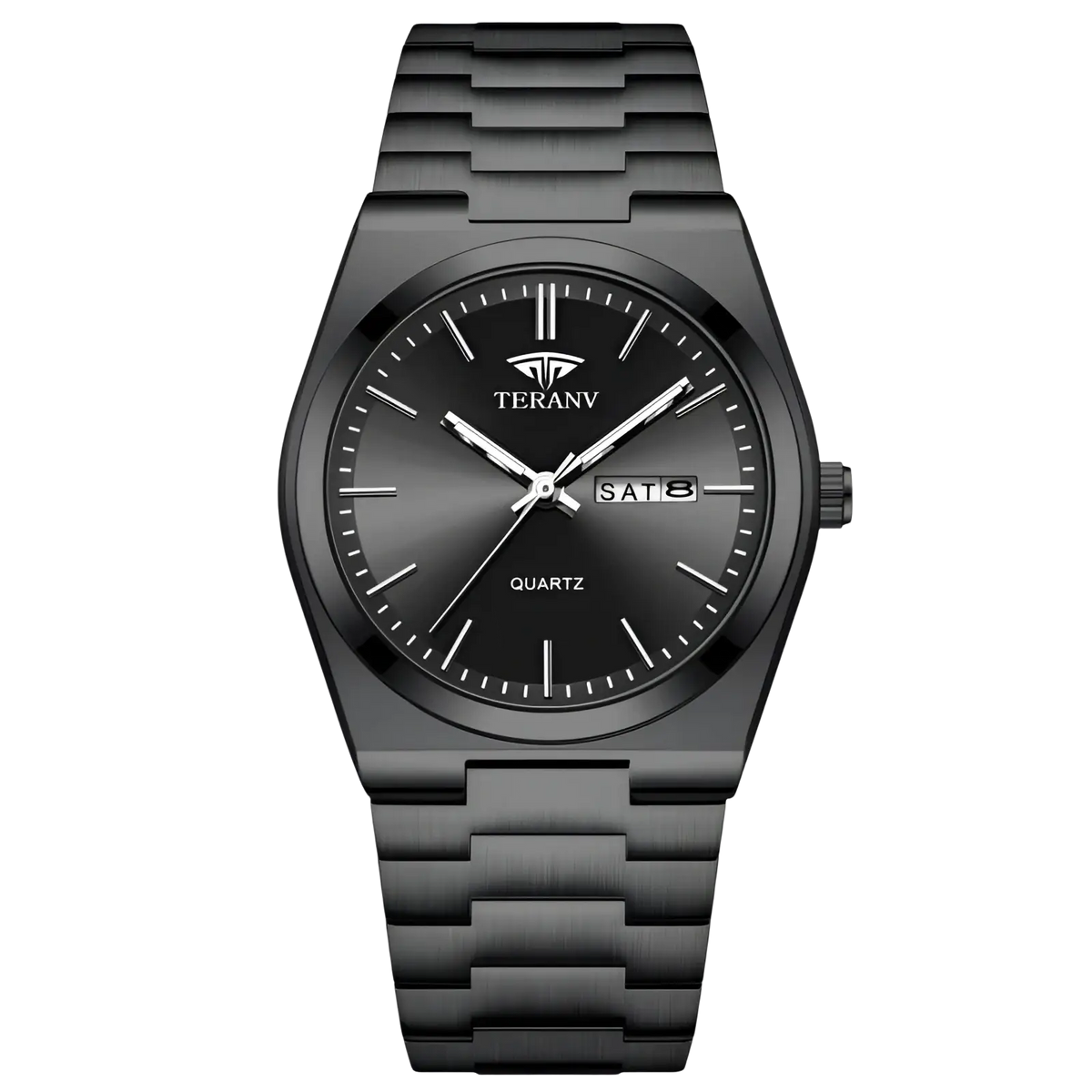 Black quartz watch men ultra thin with black stainless steel case blue dial and date display for modern style