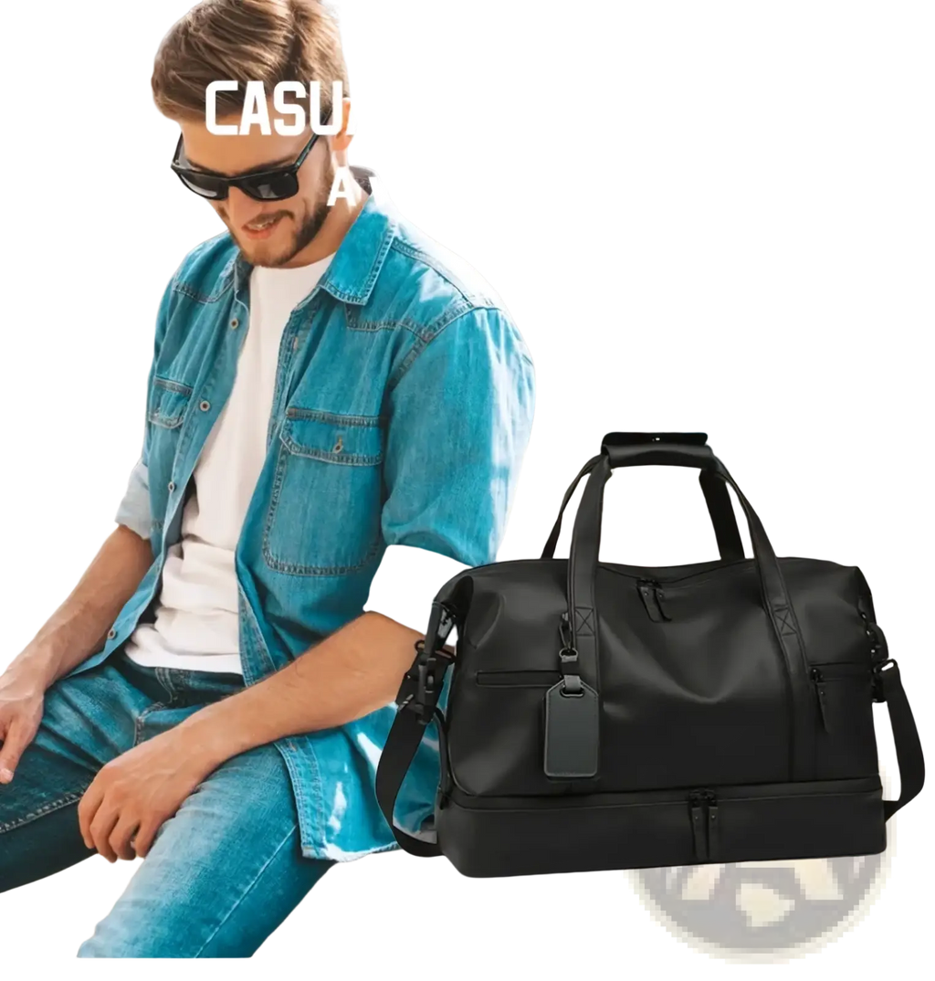 Black rolling duffel travel bag with large capacity, sleek durable fabric, and multiple secure zippered compartments