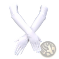 A pair of elegant white satin opera gloves with long sleek sleeves designed as black satin long opera gloves for women