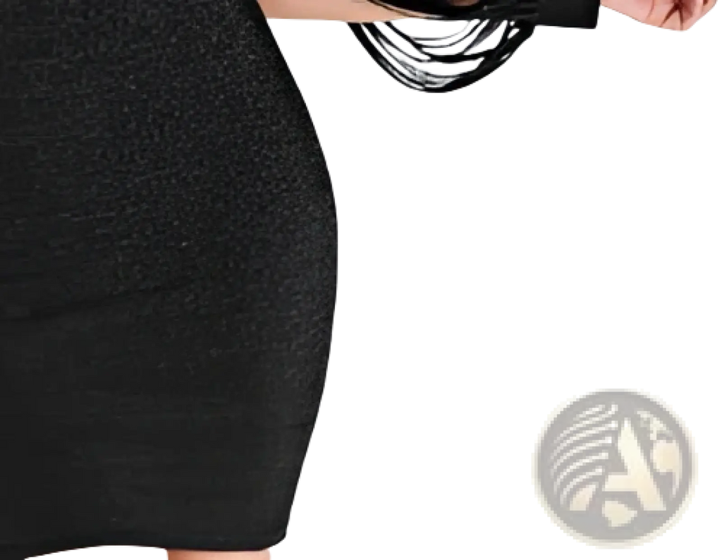 Black sequin tassel sleeve mini dress in a form-fitting silhouette with subtle shimmering texture and black color