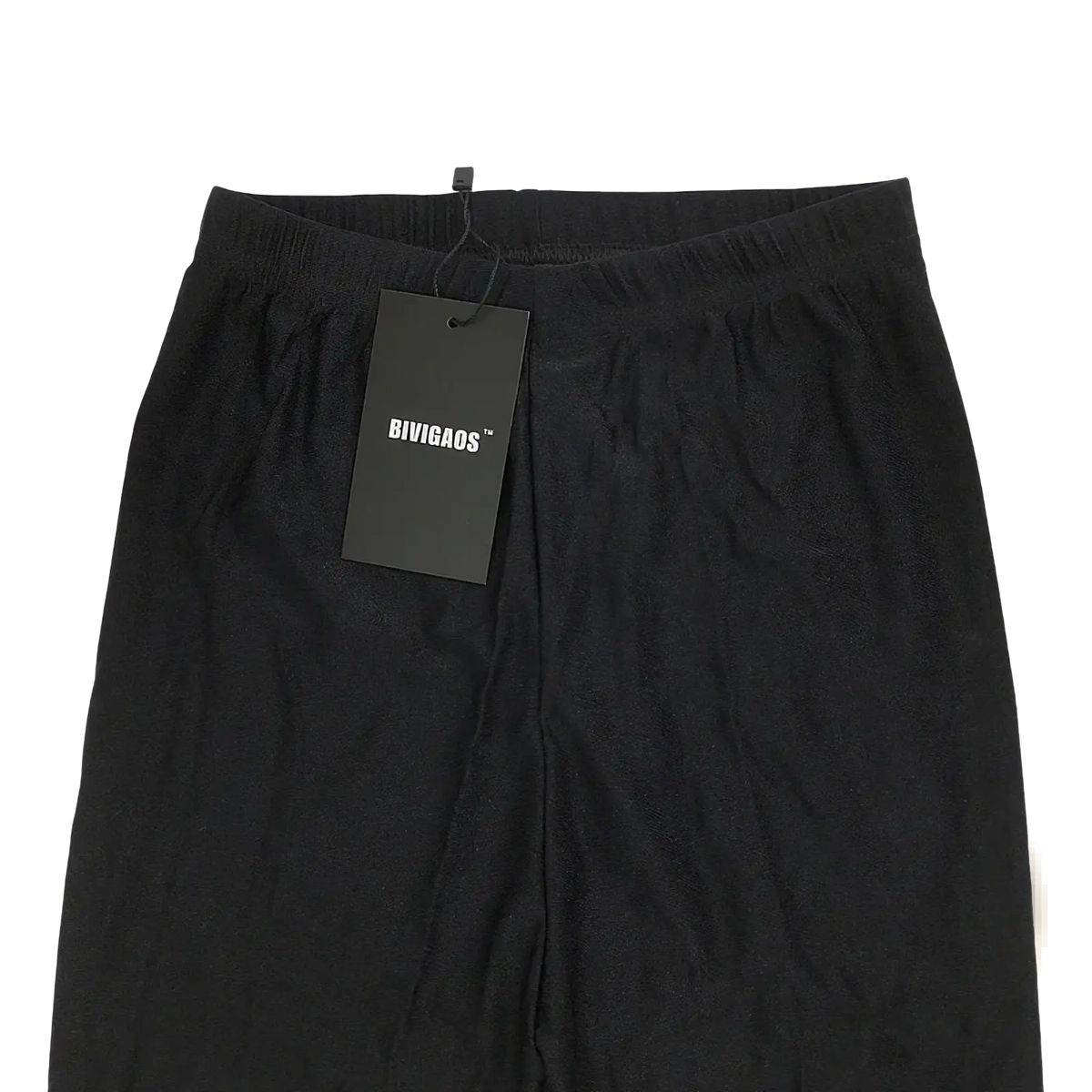 Black bivigaos brand shiny stretch leggings for women with elastic waistband and textured fabric finish