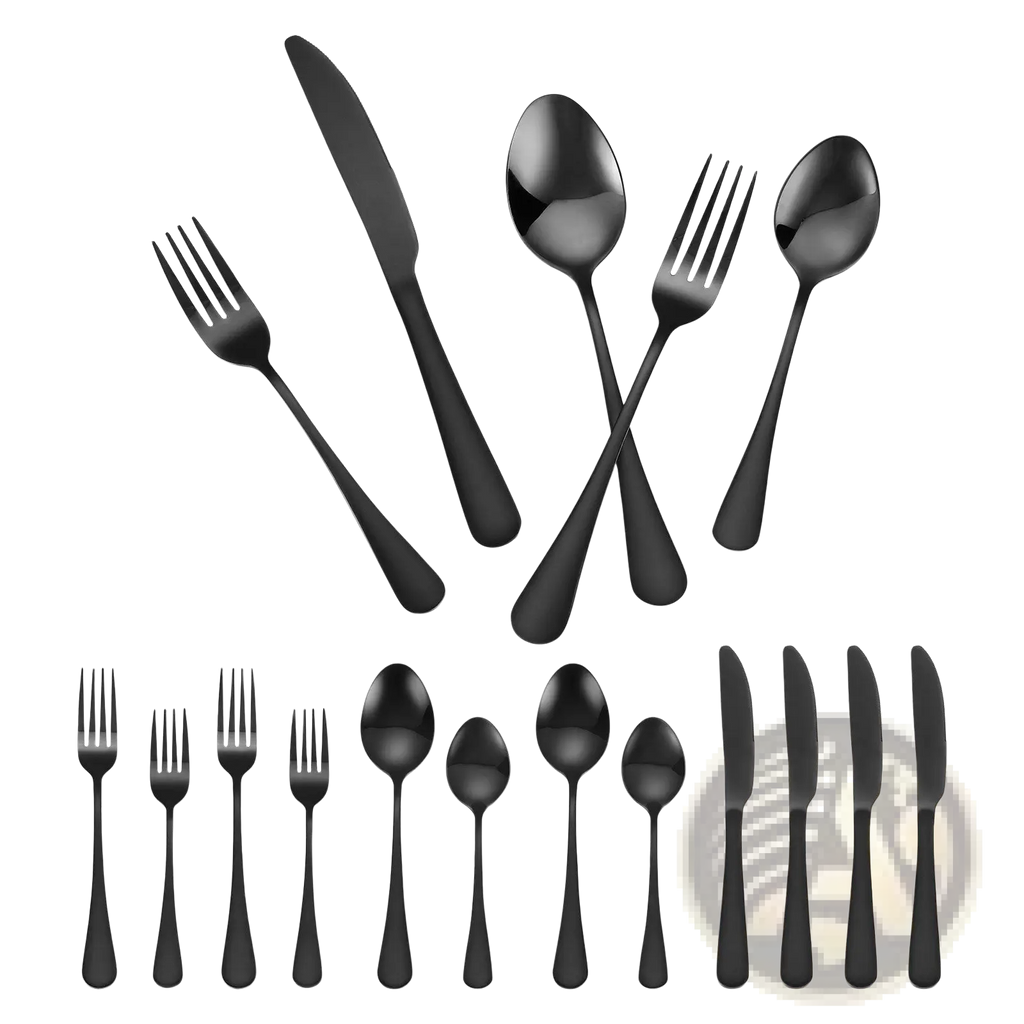 Black silverware set 30 piece stainless steel flatware for 6 with black matte finish and modern sleek design