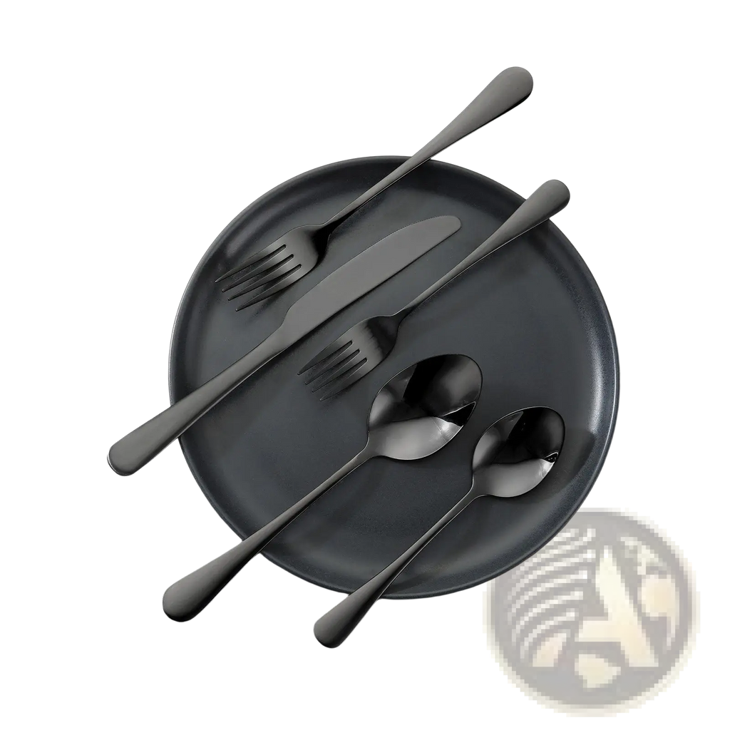 Black silverware set 30 piece stainless steel flatware with black matte finish and sleek modern design for six people