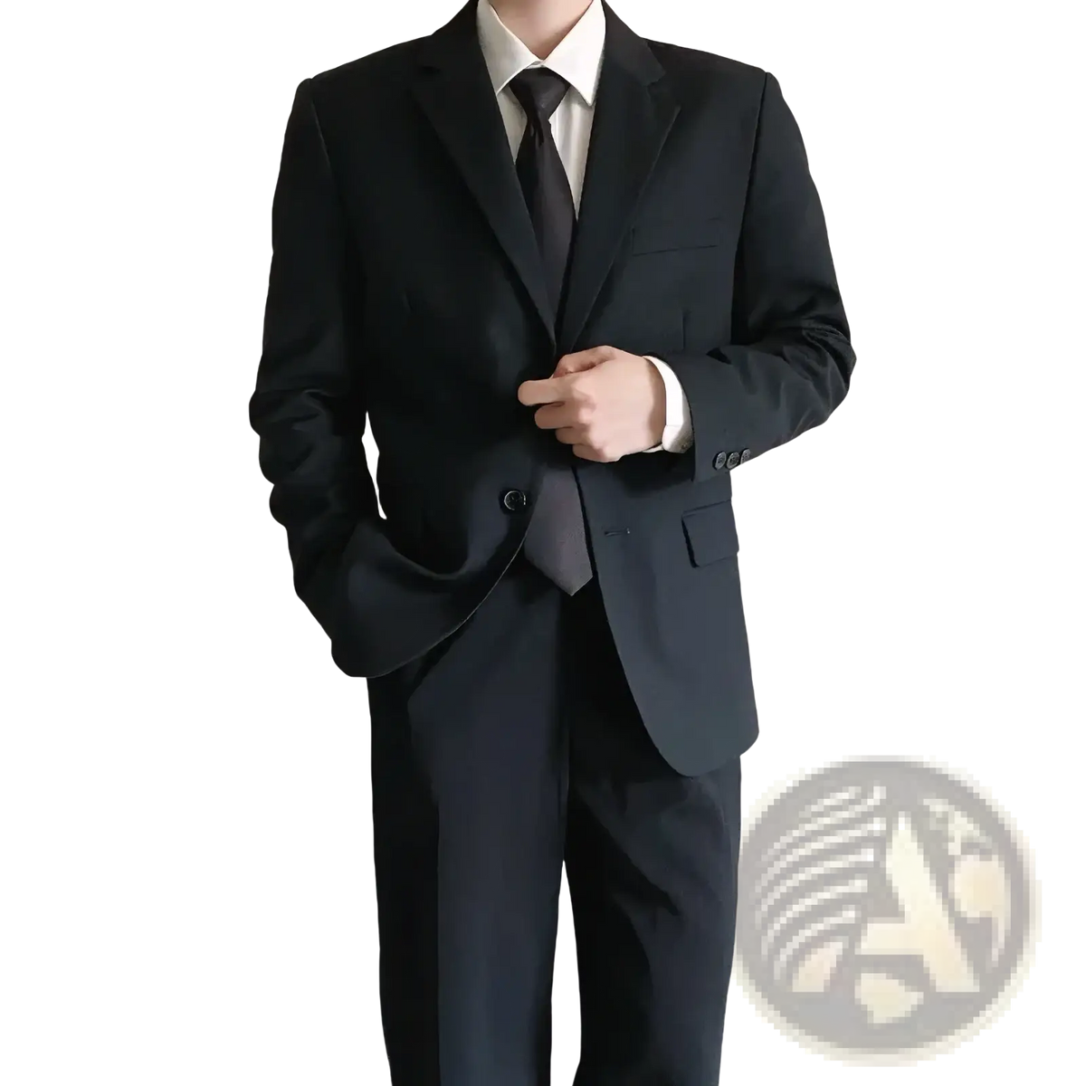 Black slim fit two piece formal suit with sleek modern cut and subtle sheen tailored for a polished look