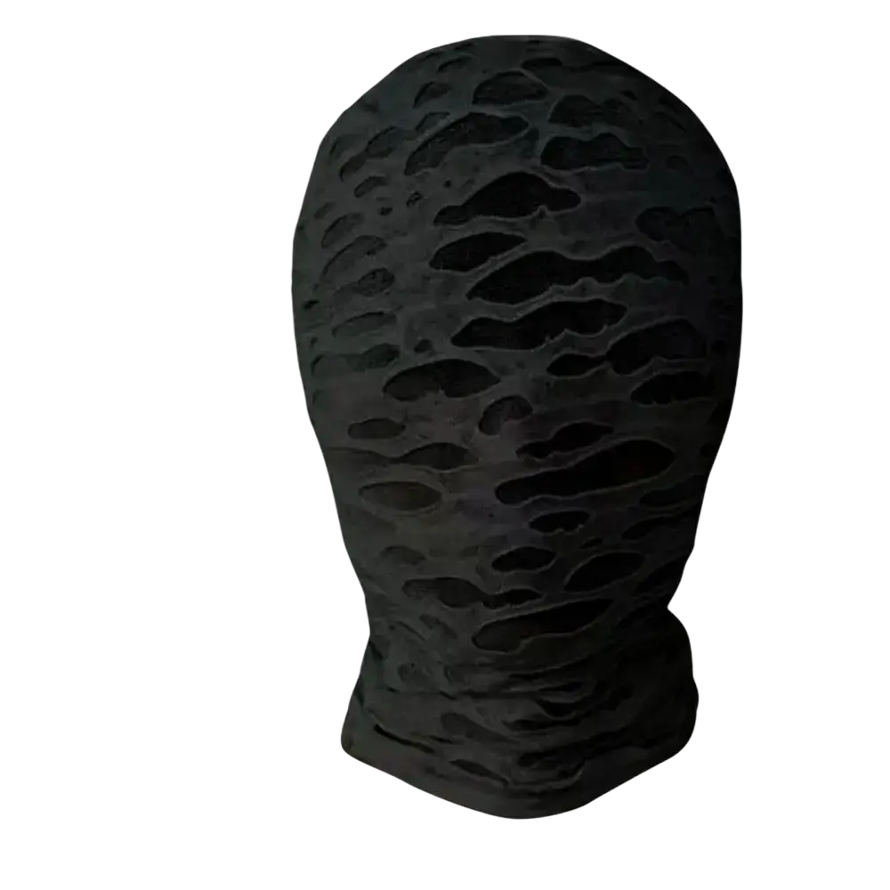 Black spandex full face mask 2 pack featuring a black balaclava with a textured perforated design