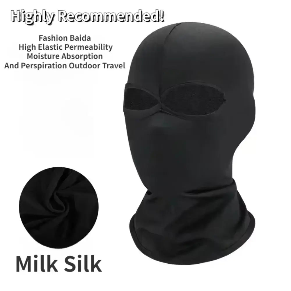 Black spandex full face mask 2 pack featuring black milk silk balaclava with eye and nose cutouts