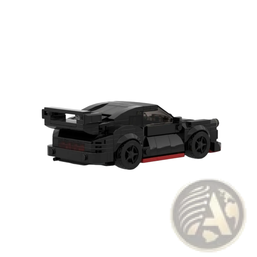 Black and red lego technic sports car model with detailed racing design from 321pcs building blocks set