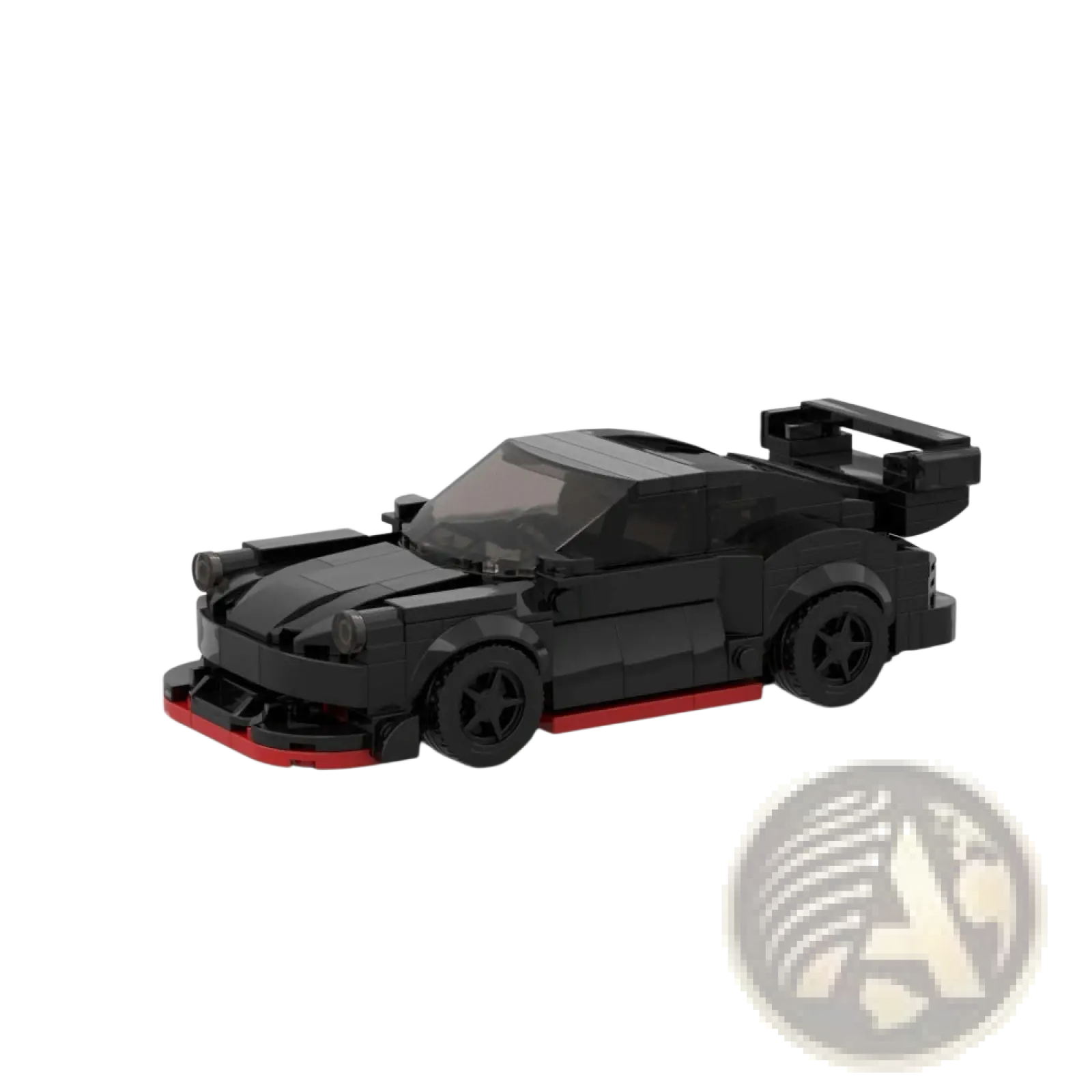 Black and red lego technic sports car building blocks with 321pcs and aerodynamic design featuring rear spoiler