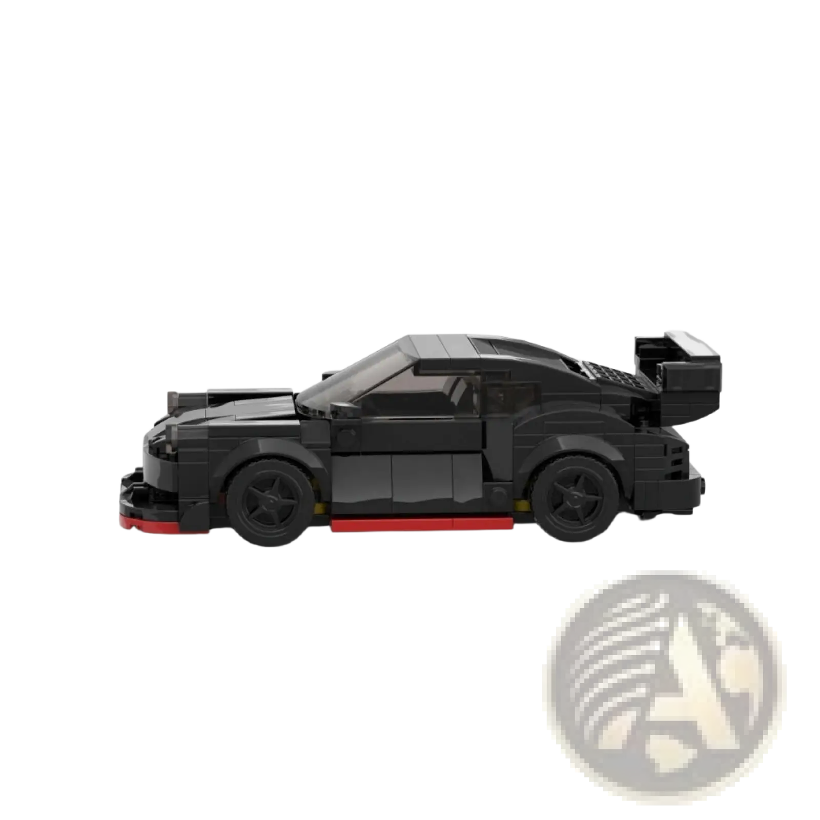 Black sports car building blocks toy showing rear side with red accents and prominent spoiler in 321pcs racing set