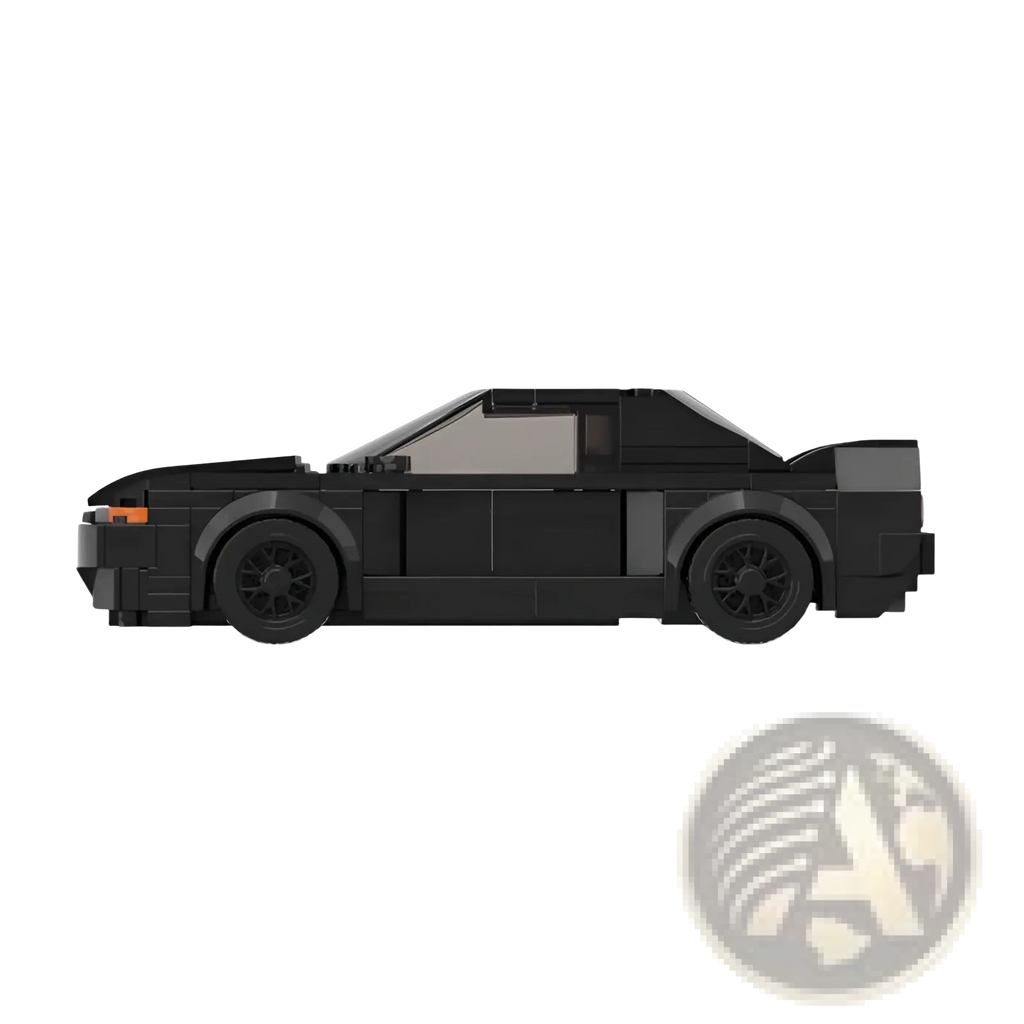 Black sports car building blocks toy with 279pcs features sleek angular design and detailed wheels in black lego material