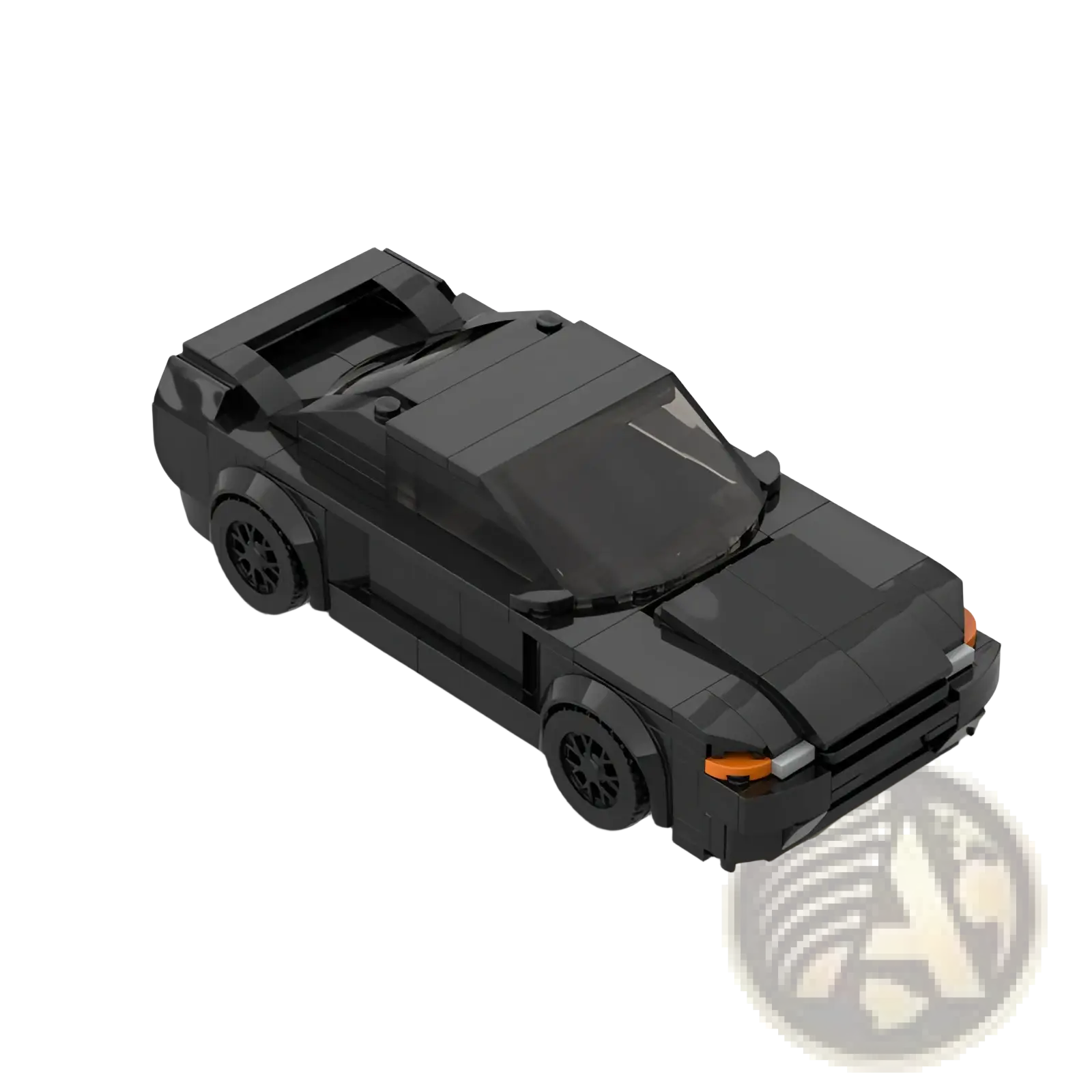 Black sports car building blocks toy 279pcs featuring black lego model with orange headlights and black wheels