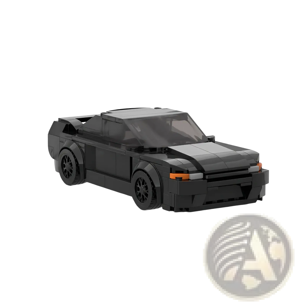 Black sports car building blocks toy with 279pcs featuring black lego design and orange headlight accents