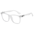 Black square clear rectangular eyeglasses with silver cross embellishments and anti blue light frames