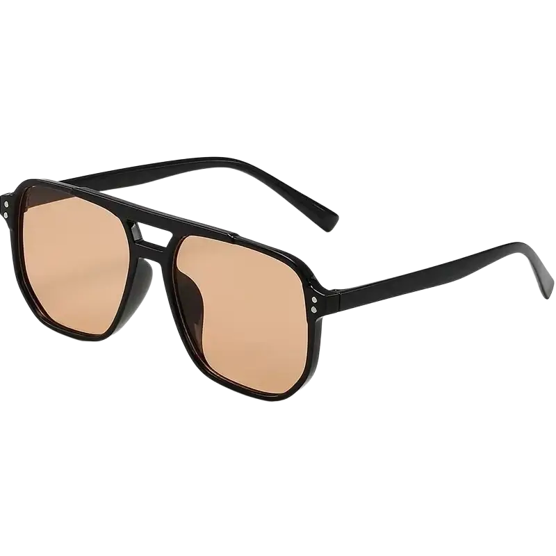 Black square sun glasses with black frames tan tinted lenses uv400 unisex aviator style sun glasses