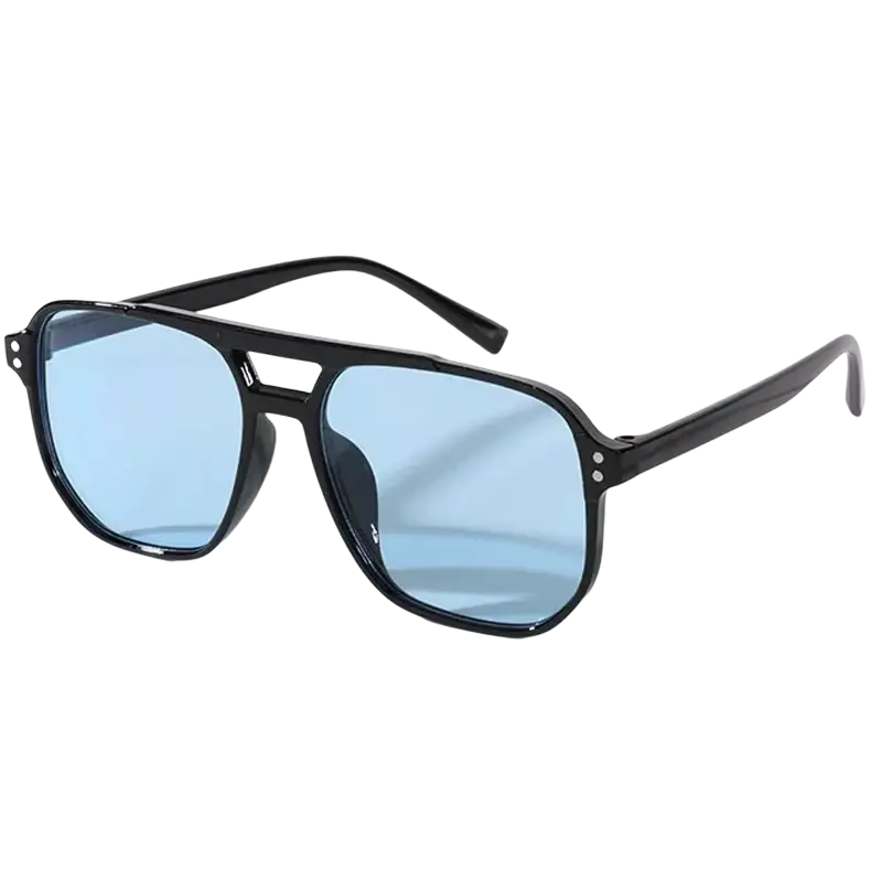 Black square sun glasses uv400 unisex with black aviator frame and light blue tinted lenses for sun protection