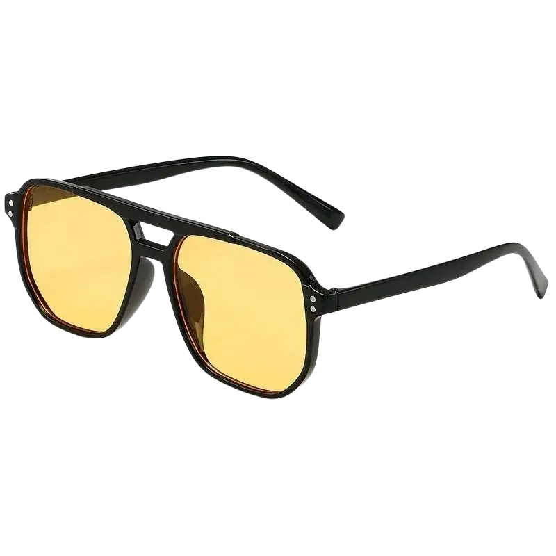 Black square sunglasses uv400 unisex with black aviator frame and vibrant yellow lenses in a sleek modern design