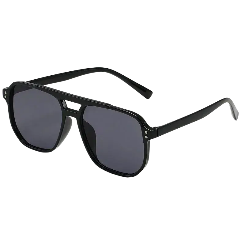 Black square sunglasses uv400 unisex with black aviator frame and dark gray lenses for eye protection