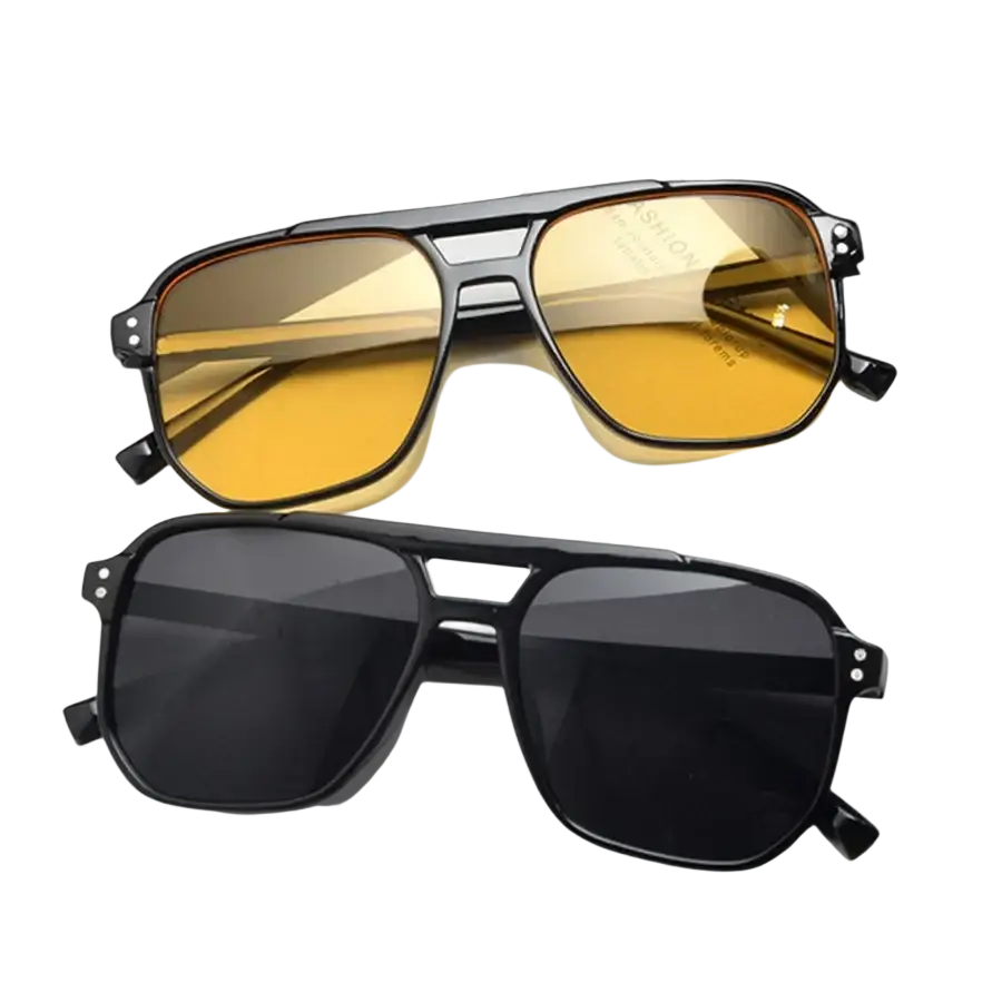 Black square sunglasses uv400 unisex with black aviator frame and dark gray lenses in a sleek modern design