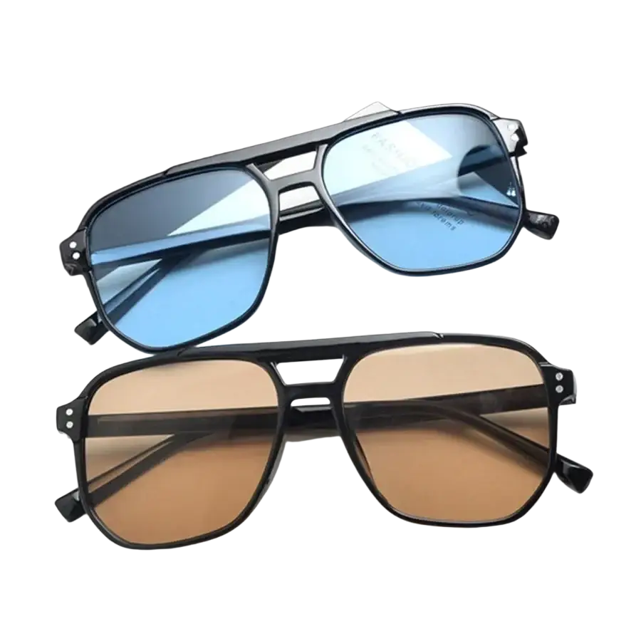 Black square sunglasses uv400 unisex with black aviator frame and blue brown gradient lenses