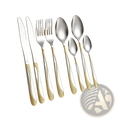 Elegant black stainless steel 8-piece cutlery set with gold-toned textured handles for stylish dining