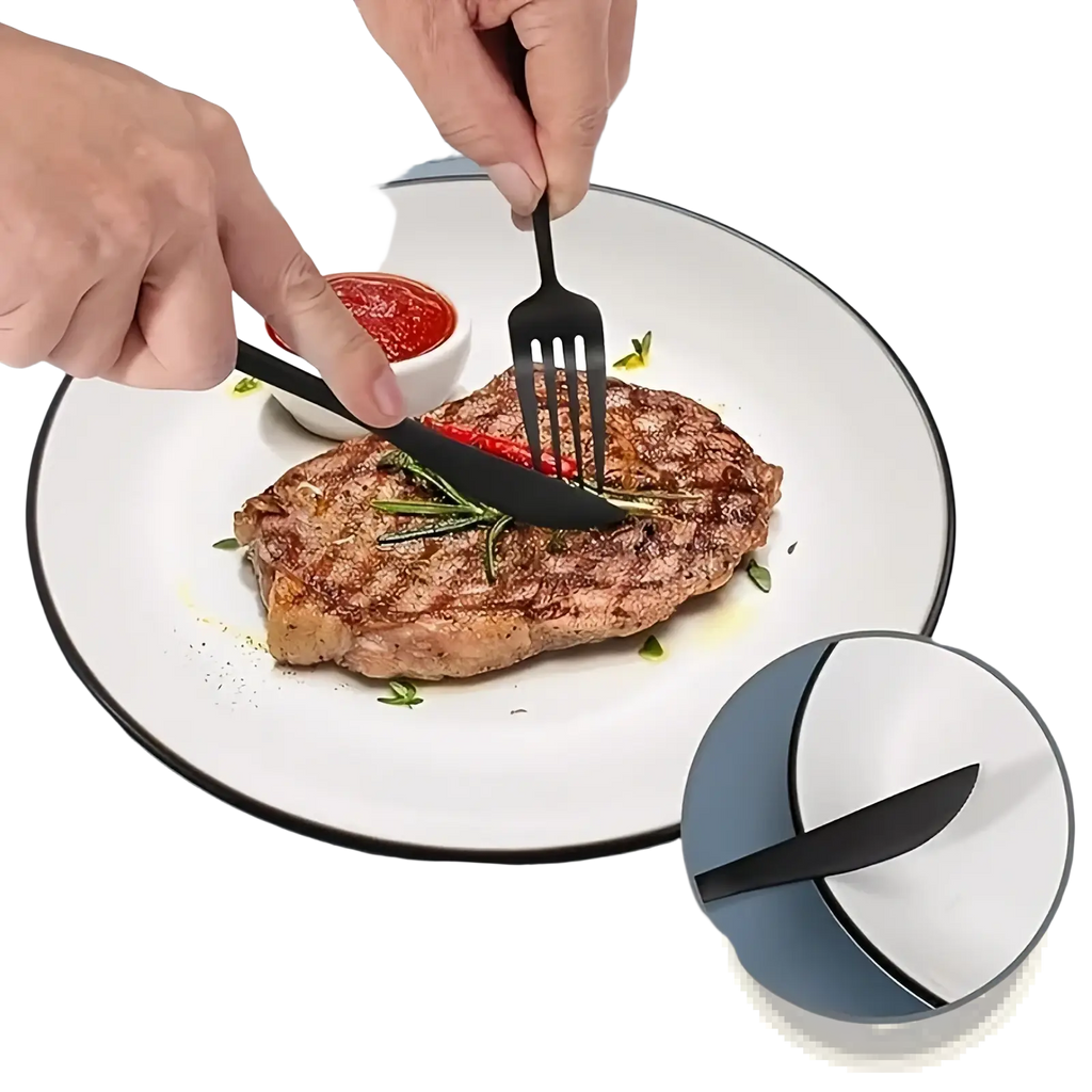 Black stainless steel cutlery set 20 pieces featuring a black matte-finish knife and fork with sleek modern design