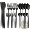 Black stainless steel cutlery set 20 pieces with black matte finish and sleek modern design made of stainless steel