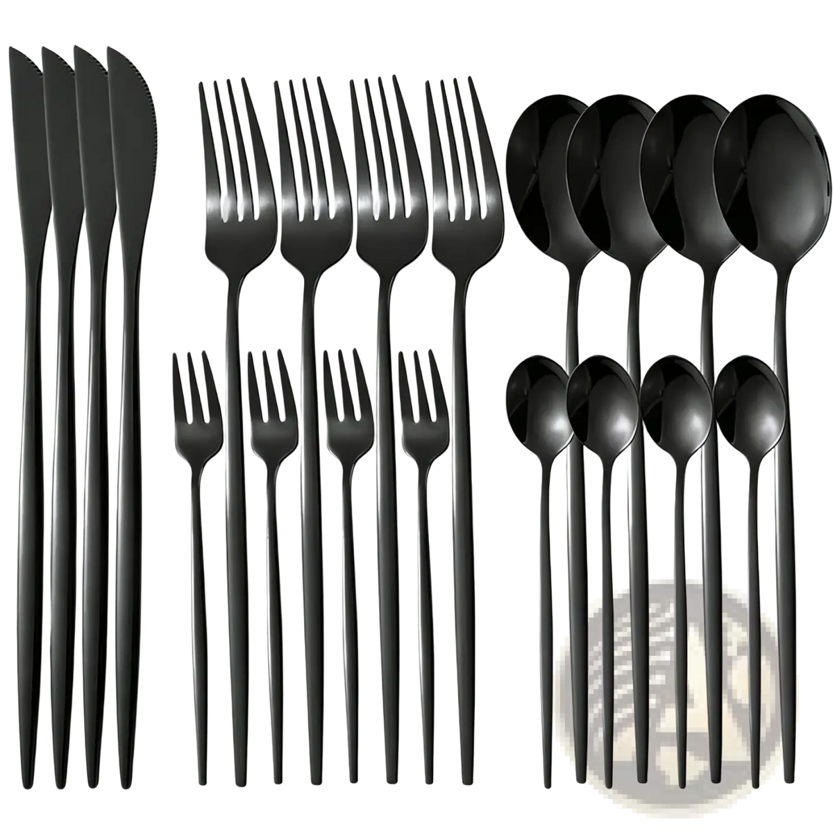 Black stainless steel cutlery set 20 pieces with black matte finish and sleek modern design made of stainless steel