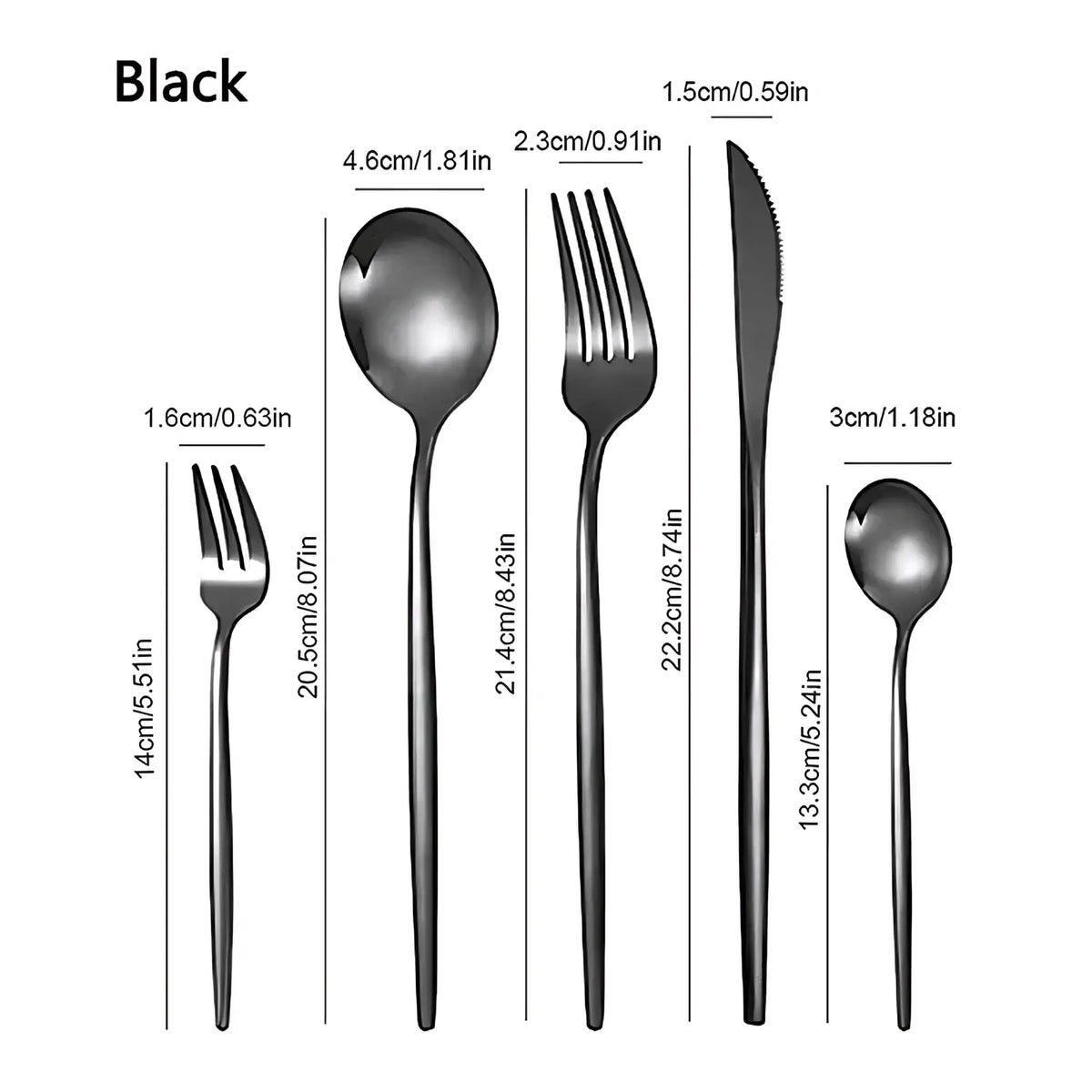 Black stainless steel cutlery set 20 pieces with matte finish and sleek modern design in black stainless steel