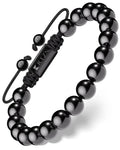 Aaa grade black tourmaline Bali beaded bracelet with black spherical beads on a black cord and metal clasp