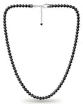 Black tourmaline beaded necklace with silver toned stainless steel clasp and chain for elegant wear