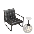 Black tufted leather accent chair with a sleek metal frame designed for stylish and comfortable seating