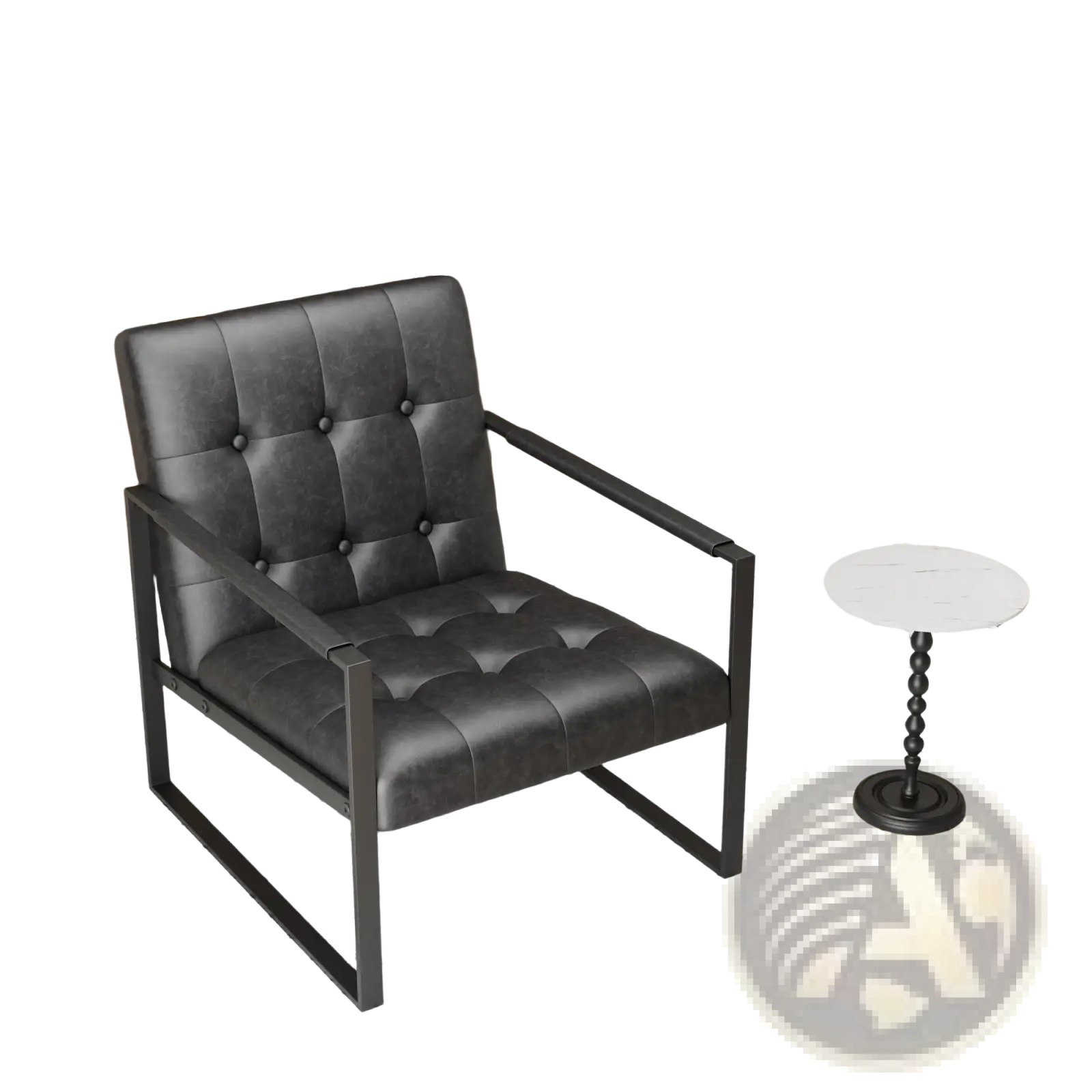 Black tufted leather accent chair with a sleek metal frame designed for stylish and comfortable seating