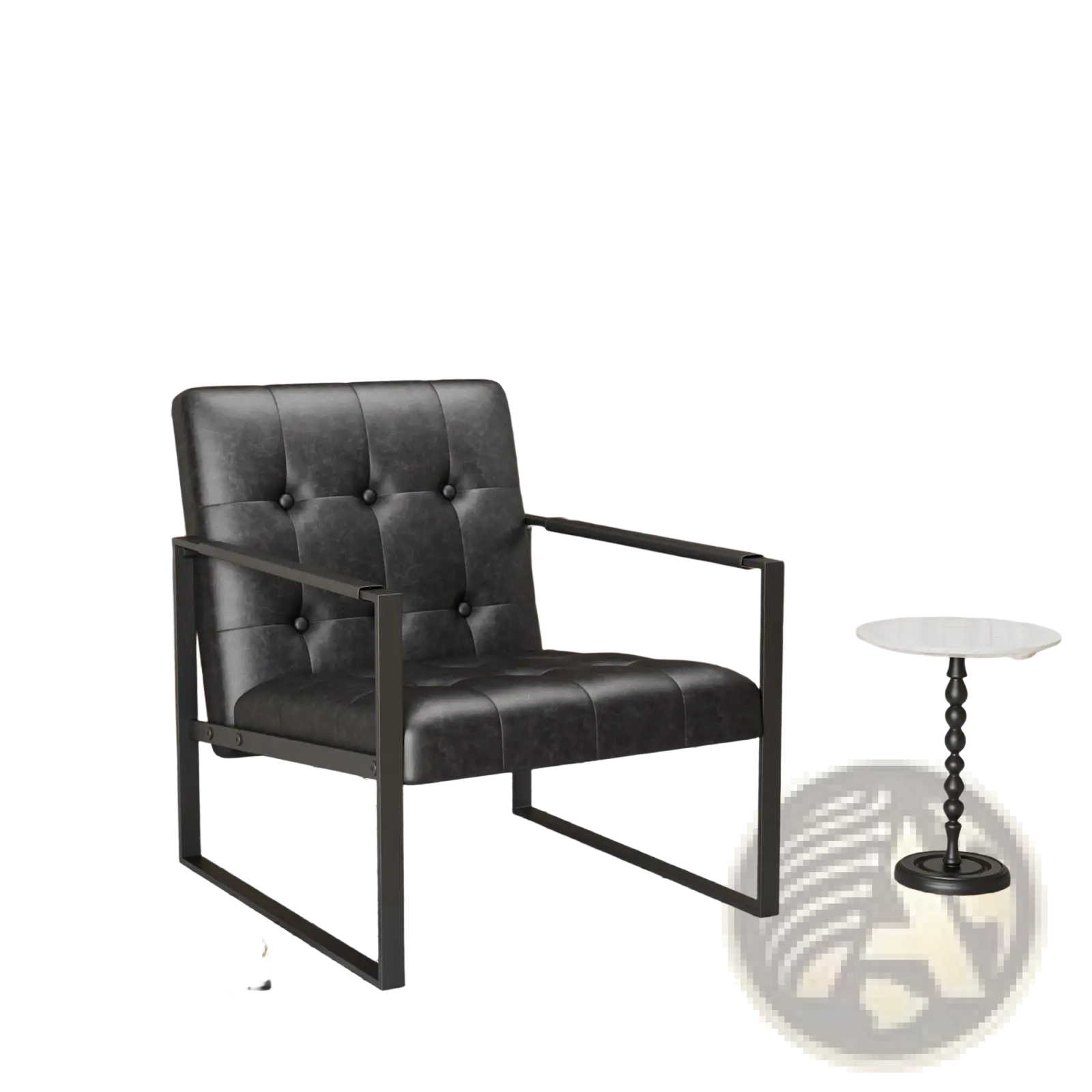 Black tufted leather accent chair with a sleek metal frame designed for stylish and comfortable seating