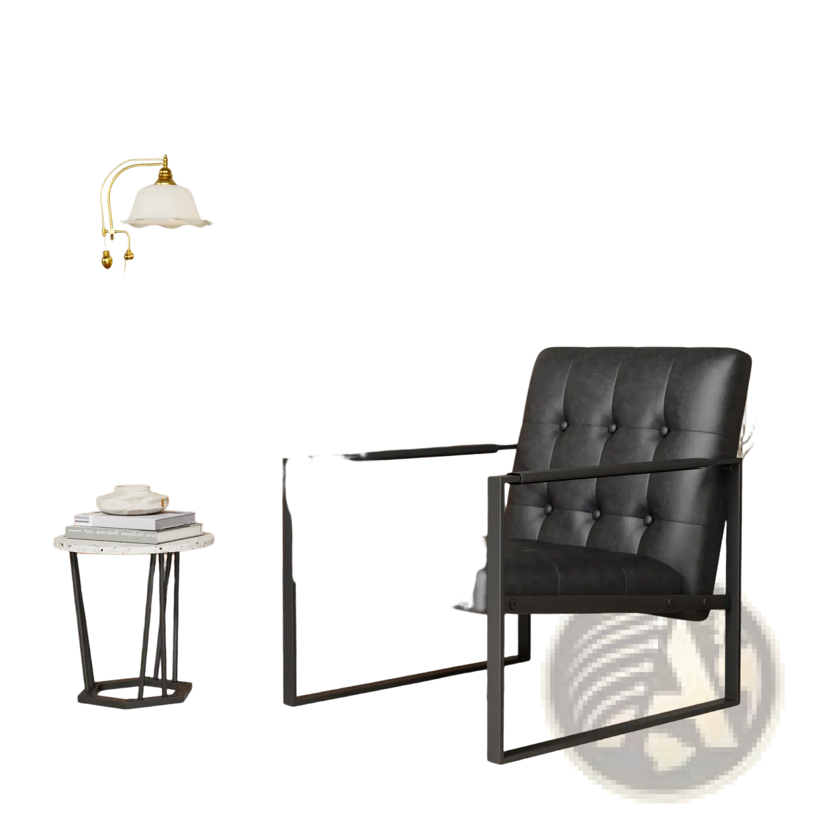 Black tufted leather accent chair with metal frame featuring a sleek design and premium upholstery