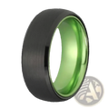 Black tungsten wedding ring with green aluminum 8mm vibrant inner lining for elegant and durable wear
