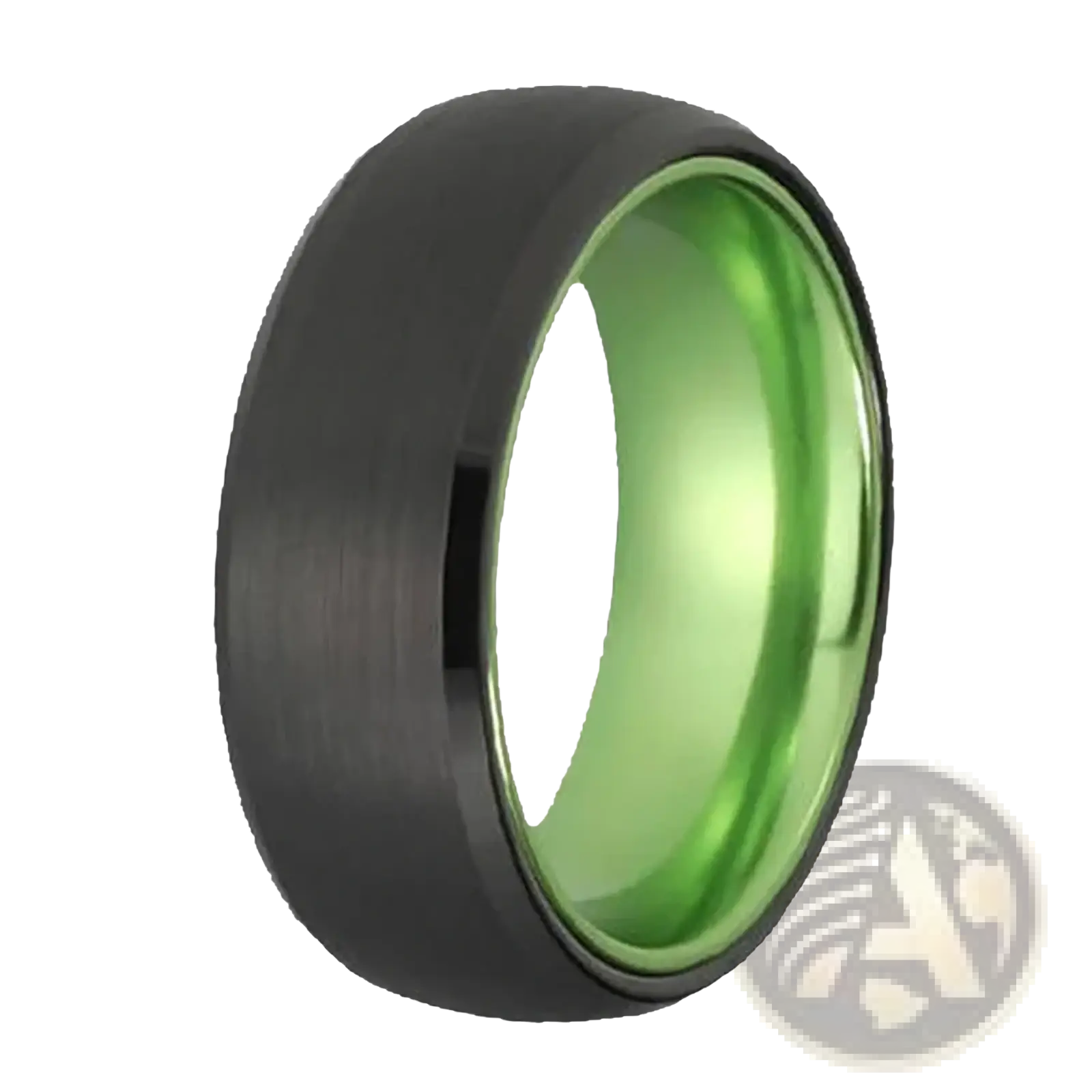 Black tungsten wedding ring with green aluminum 8mm vibrant inner lining for elegant and durable wear