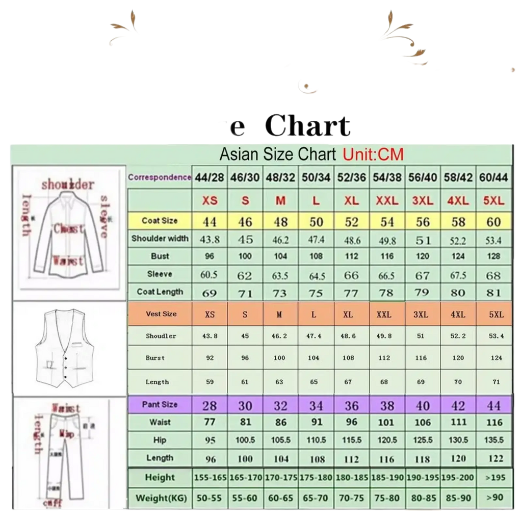 Asian size chart in centimeters for black velvet beaded sequin men wedding tuxedo suit from xs to 5xl sizes