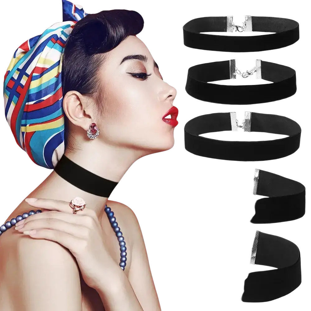 Black velvet choker necklace with silver-toned clasp vintage gothic jewelry accessory for elegant style