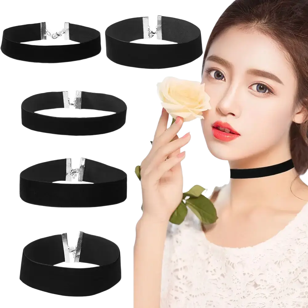 Black velvet choker necklace with a silver-toned metal clasp vintage gothic jewelry accessory