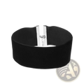 Black velvet choker necklace featuring an elastic waistband with a silver zipper closure in vintage gothic style