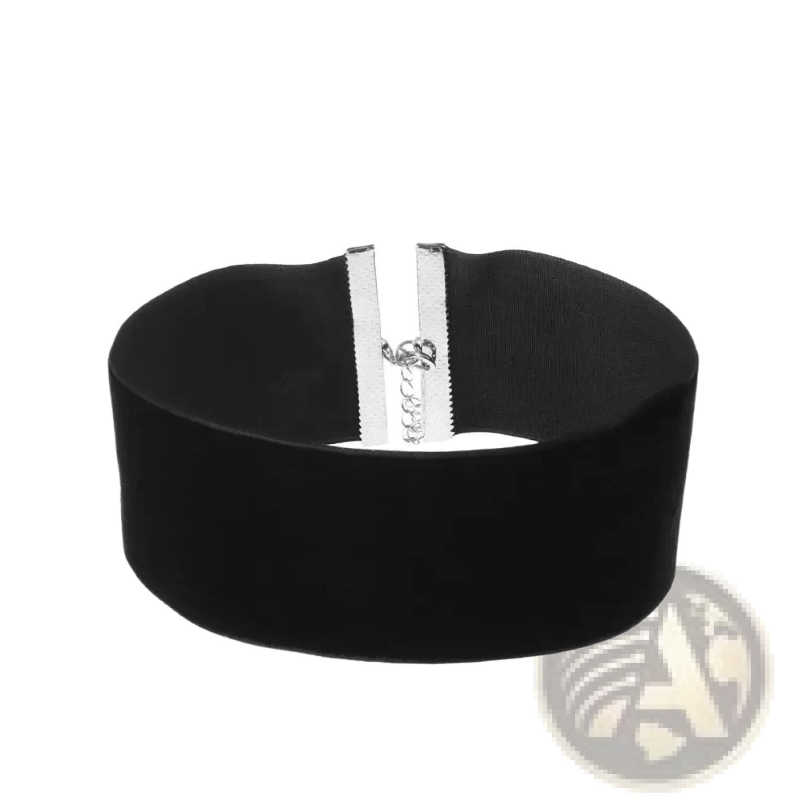Black velvet choker necklace featuring an elastic waistband with a silver zipper closure in vintage gothic style