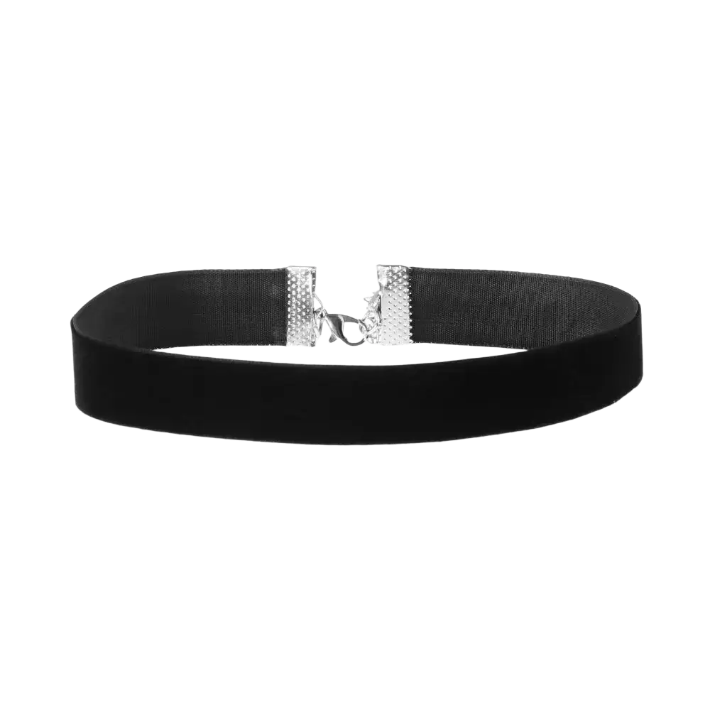 Black velvet choker necklace with silver-toned metal clasp vintage gothic jewelry accessory