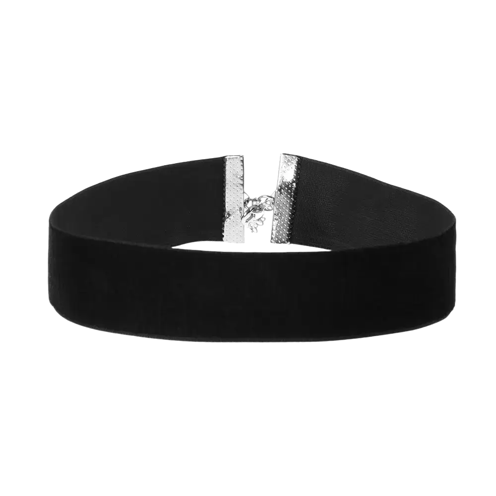Black velvet choker necklace with silver-toned metal clasp vintage gothic jewelry accessory