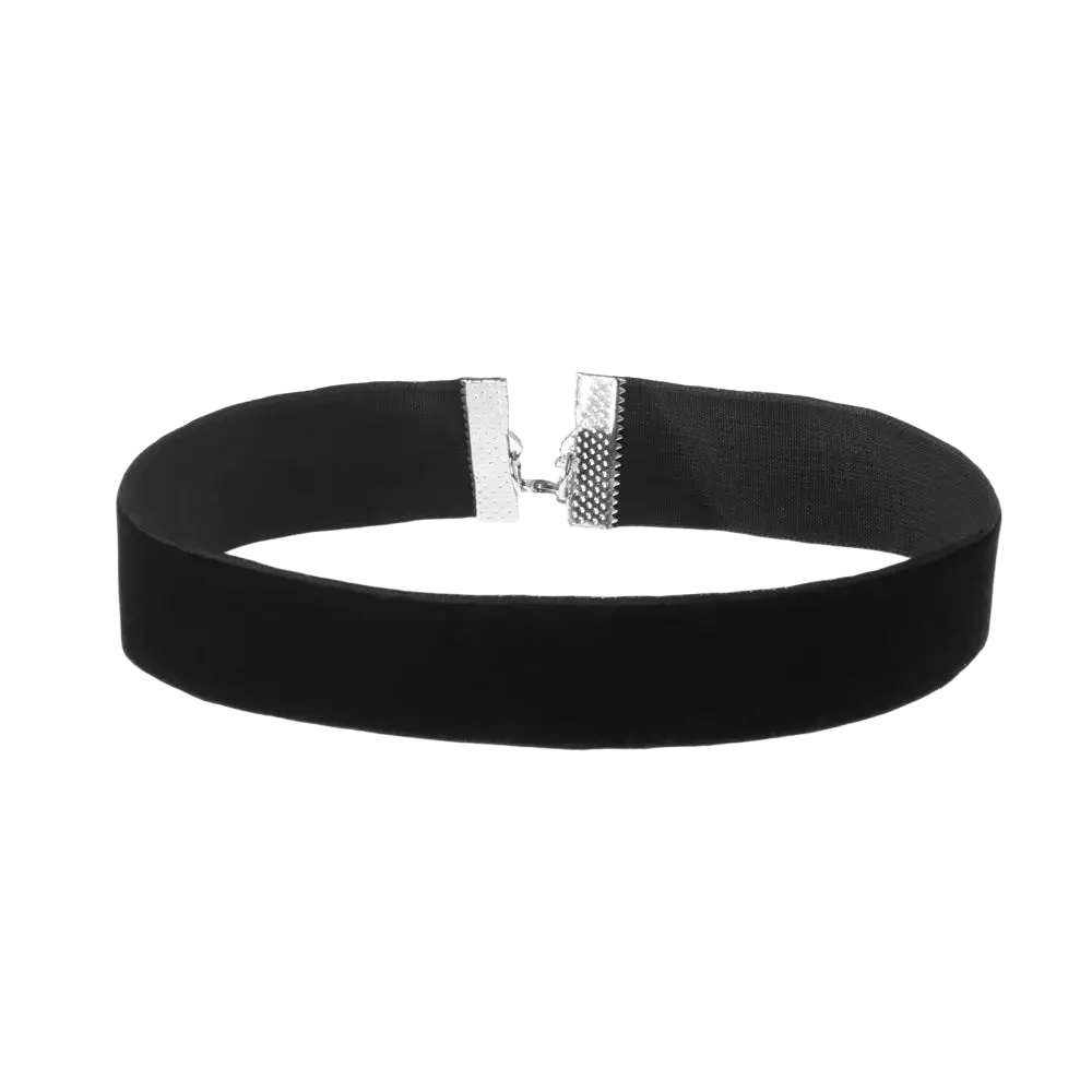 Black velvet choker necklace featuring a silver-toned metal clasp in vintage gothic jewelry style